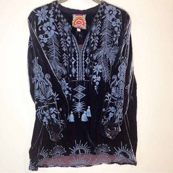 Johnny Was Dylan Velvet Double-tassel Blouse In Iridescent Blue - RARE - Small - Picture 4 of 16